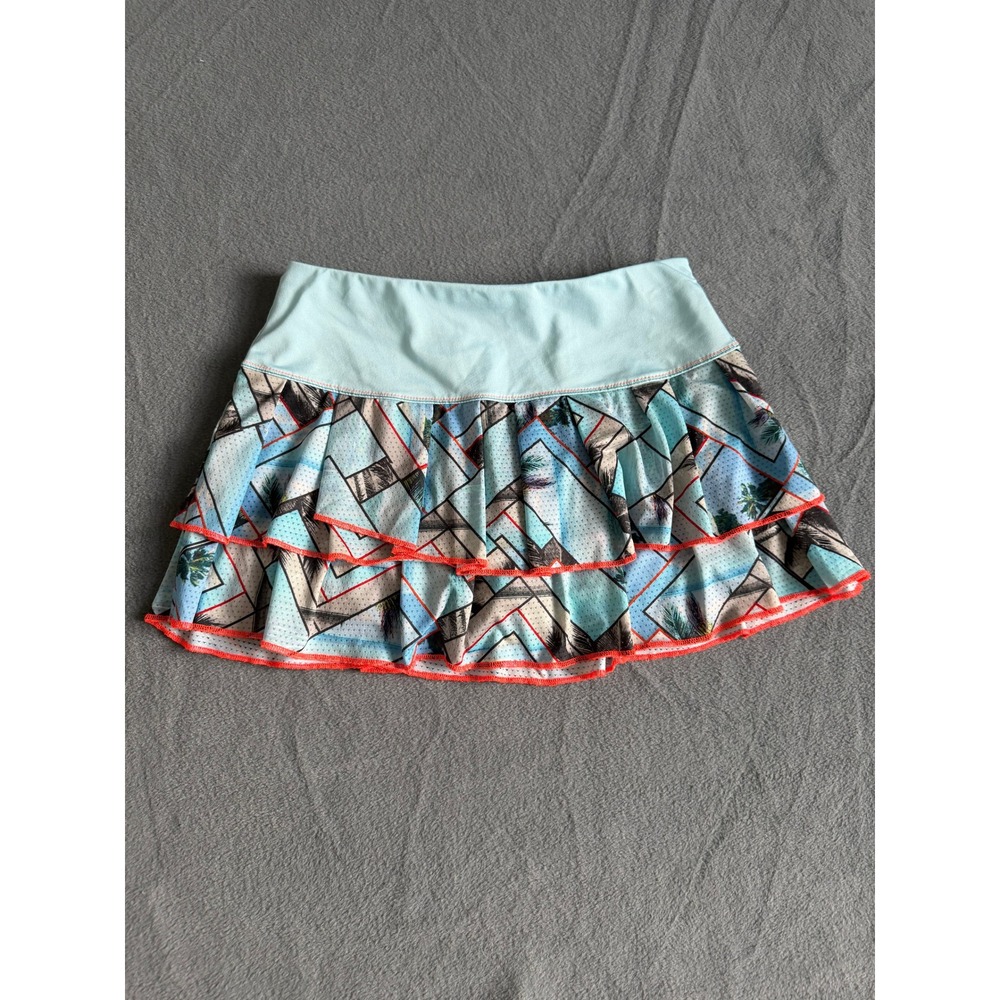 Lucky in Love Skort XS Blue Tropical Geometric Tiered Ruffle Skirt Active Mini